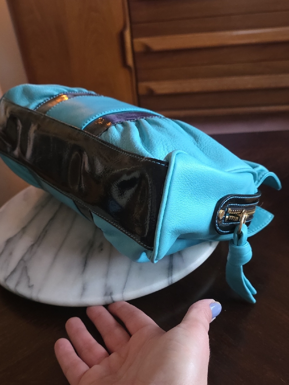 B Makowsky Blue and black Leather Bow Bag ๐๐ - Picture 9 of 14